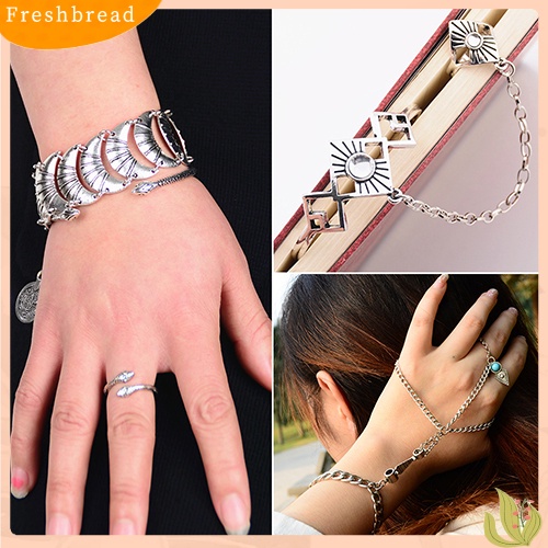 &lt; Freshbread &gt; Gaya Vintage Wanita Gelang Rantai Bangle Slave Finger Ring Hand Harness