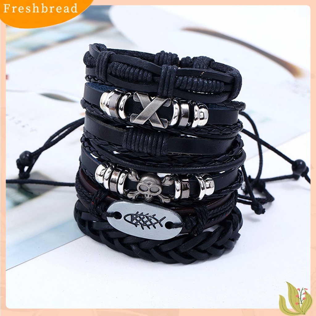 &lt; Freshbread &gt; 6Pcs/Set Gelang Multilayer Tali Vintage Kulit Imitasi Lembut DIY Punk Bangle Untuk Pacaran