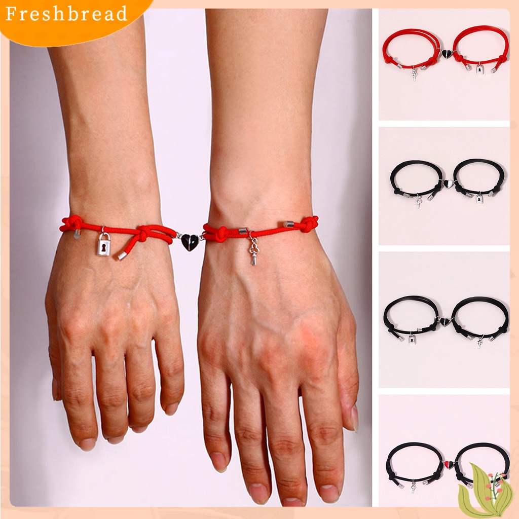 &lt; Freshbread &gt; 1pasang Gelang Couple Lock Pendant Nylon Braided Rope Hadiah Valentines Alloy ic Love Heart Lover Bracelets Untuk Pacaran