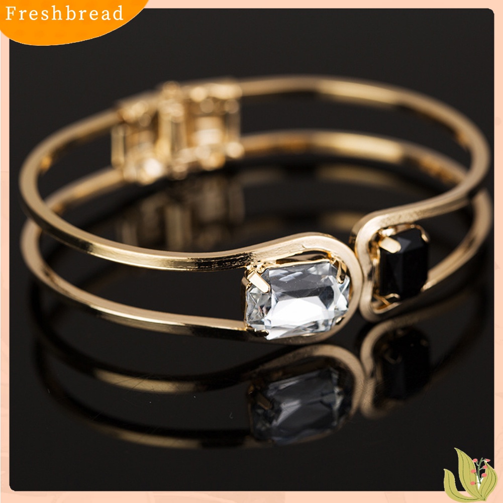 &lt; Freshbread &gt; Modern Lady Mewah Nada Emas Berlian Imitasi Pesona Gelang Cuff Bangle Jewelry