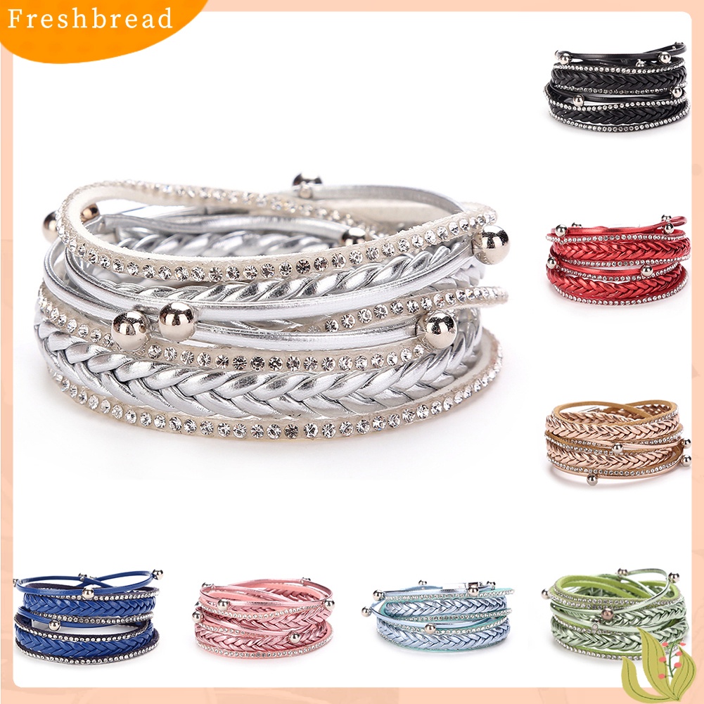 &lt; Freshbread &gt; Multi Layers Braided Shiny Rhinestones Bead Women Gelang Gelang Perhiasan