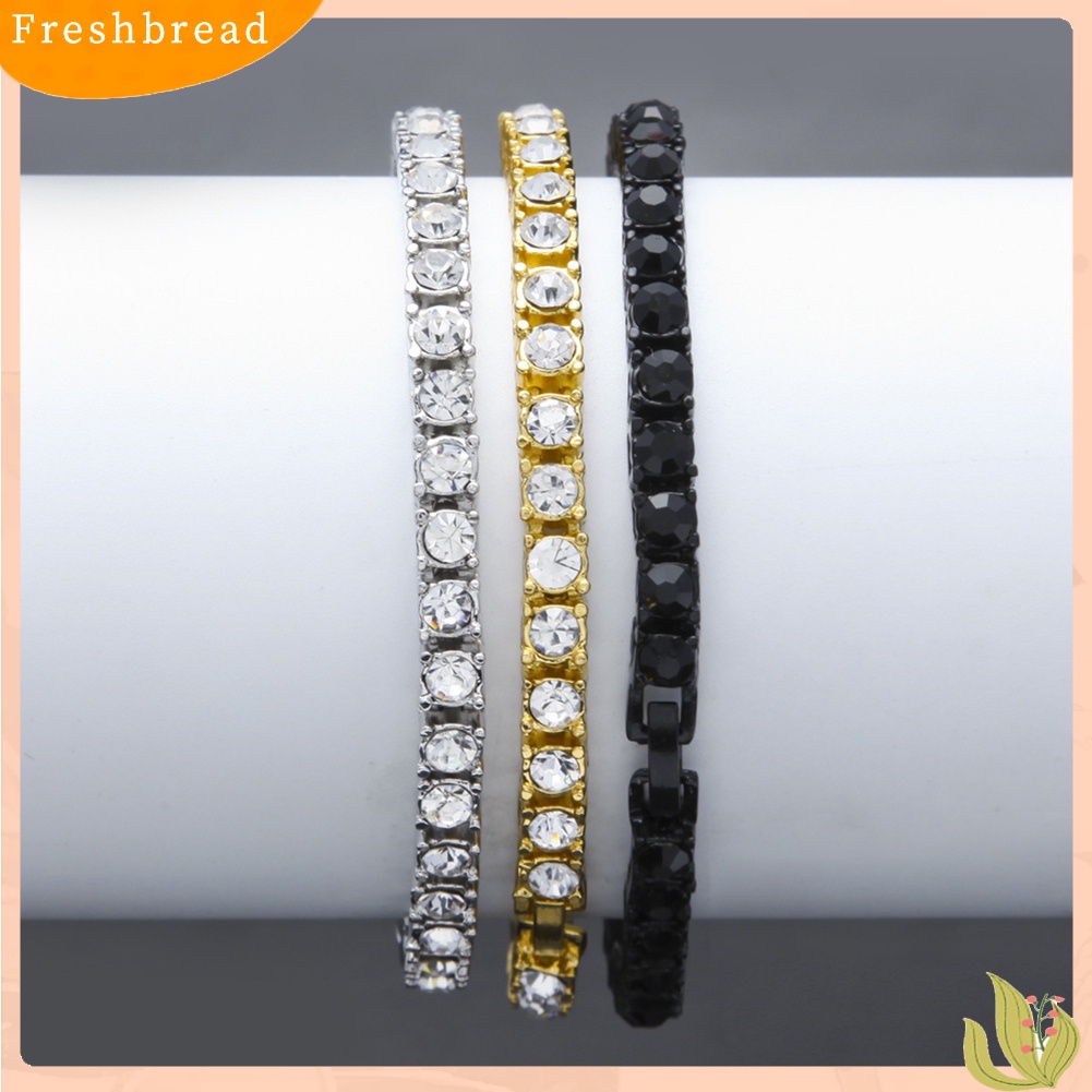 &lt; Freshbread &gt; Fashion Baris Tunggal Berlian Imitasi Bertatahkan Pria Gelang Bangle Pesta Perhiasan Hadiah