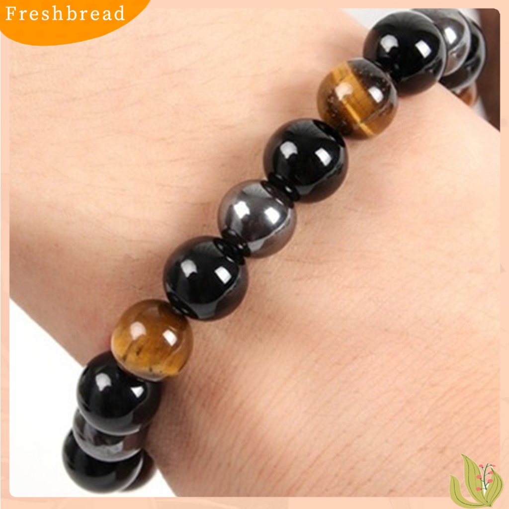 &lt; Freshbread &gt; Manik-Manik Unisex Gelang Tali Elastis Tiger Eye Imitasi Hitam Untuk Kehidupan Sehari-Hari