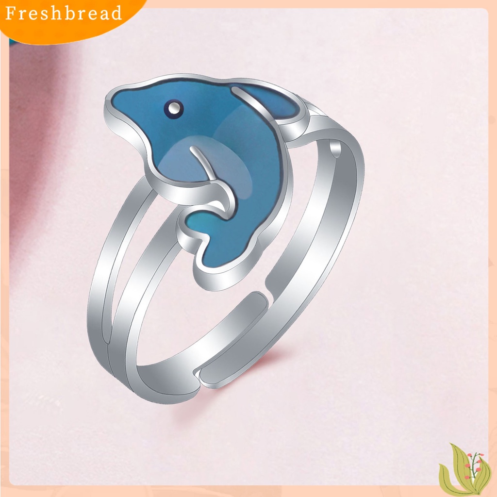 &lt; Freshbread &gt; Adjustable Lucu Mengkilap Terang Wanita Cincin Dolphin Suhu Berubah Warna Mood Ring Perhiasan Aksesoris