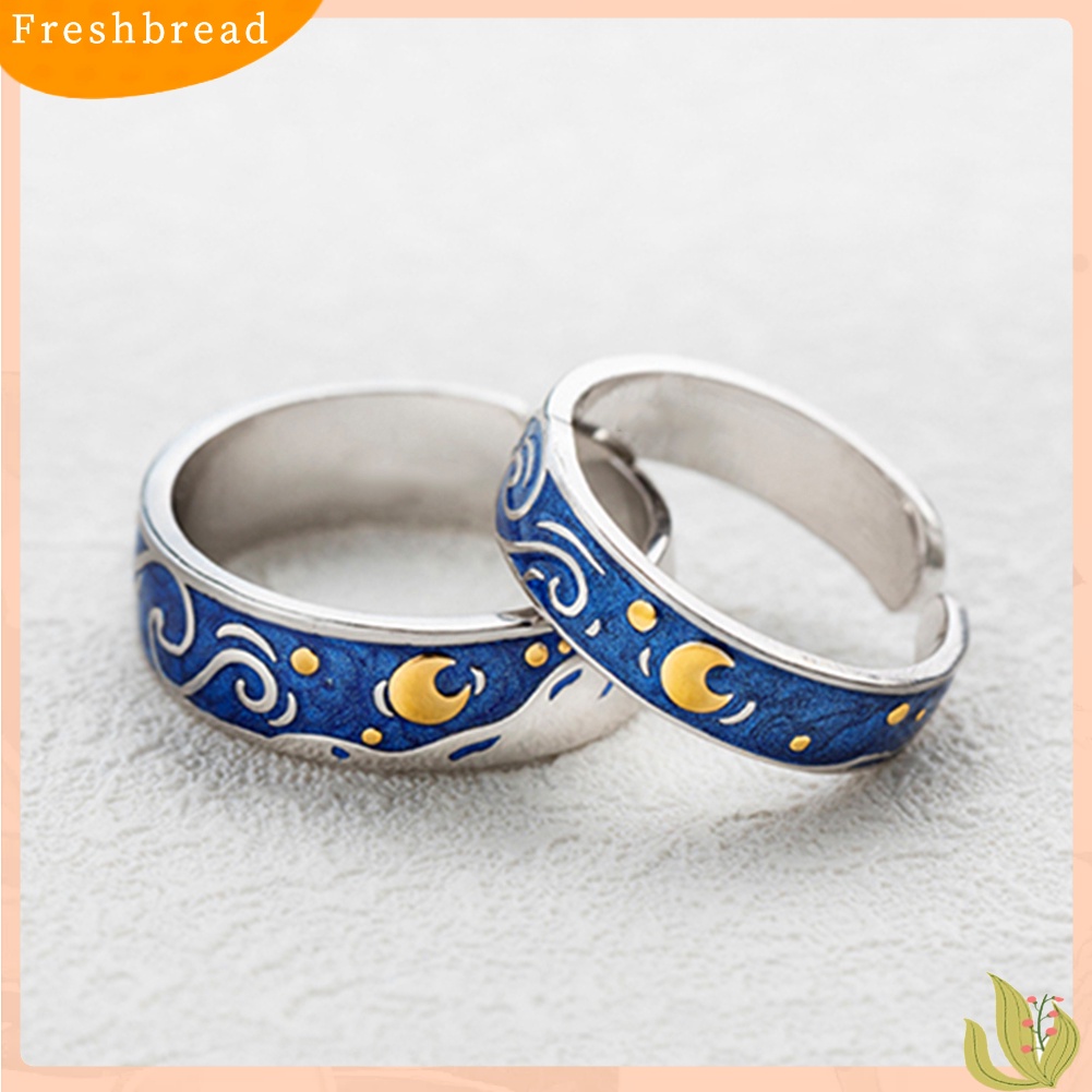 &lt; Freshbread &gt; Elegan Pria Wanita Enamel Bulan Pembukaan Jari Cincin Adjustable Pesta Perhiasan Hadiah