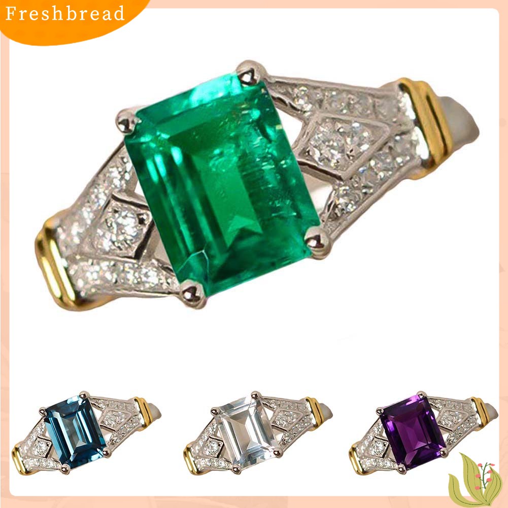 &lt; Freshbread &gt; Fashion Persegi Panjang Kubik Zirkon Berlian Imitasi Cincin Pengantin Pernikahan Pertunangan Perhiasan