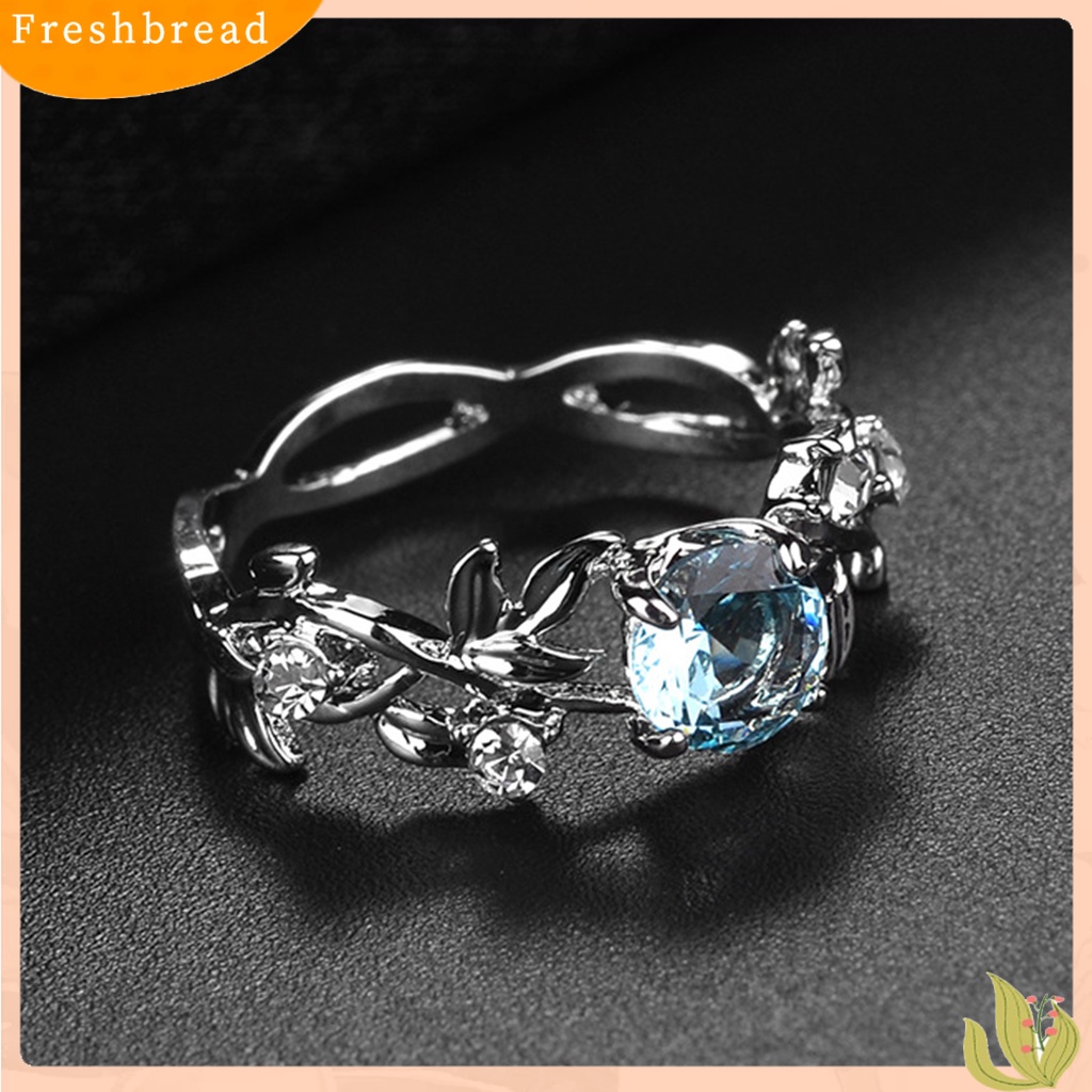 &lt; Freshbread &gt; Wanita Cincin Daun Berlian Imitasi Perhiasan Elegan Bright Luster Ring Untuk Pakaian Sehari-Hari