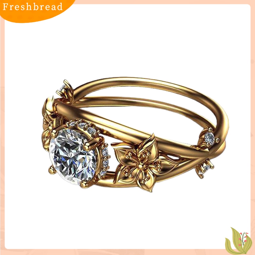 &lt; Freshbread &gt; Cincin Wanita Bunga Perhiasan Lapisan Ganda Berkilau Fashion Penampilan Cincin Jari Untuk Pernikahan