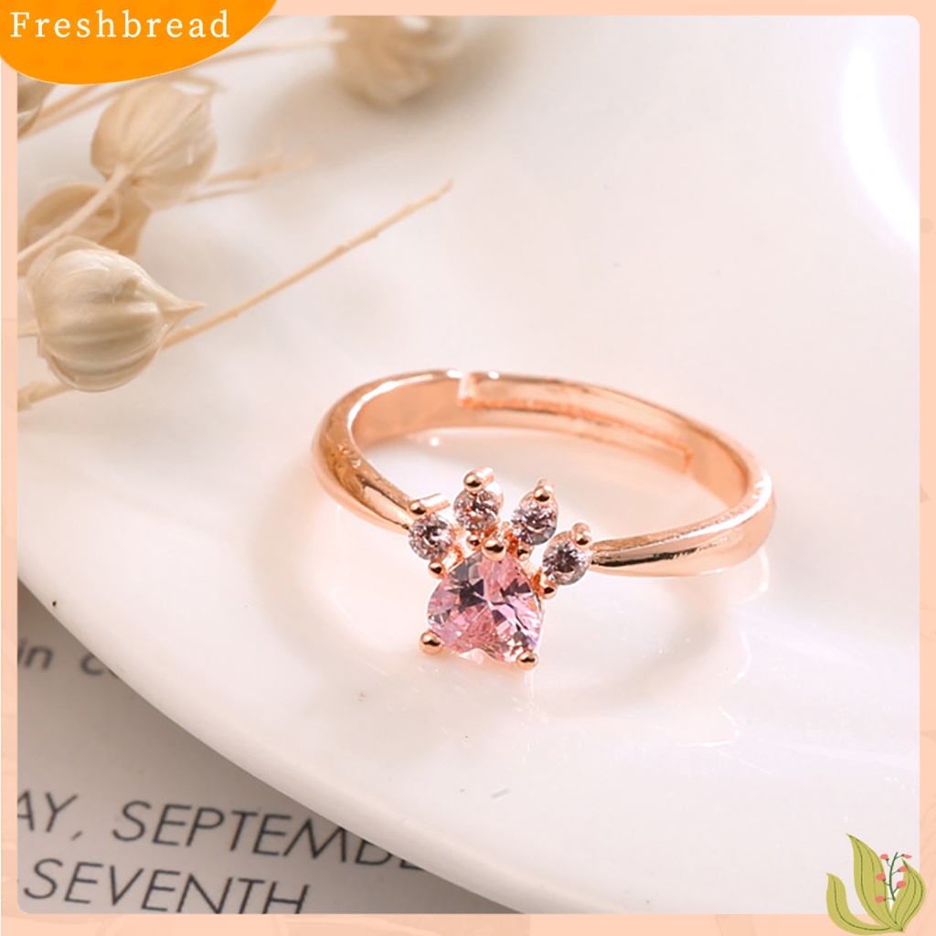 &lt; Freshbread &gt; Cincin Desain Cats Paw Adjustable Alloy Wanita Cincin Bukaan Bulat Untuk Pesta