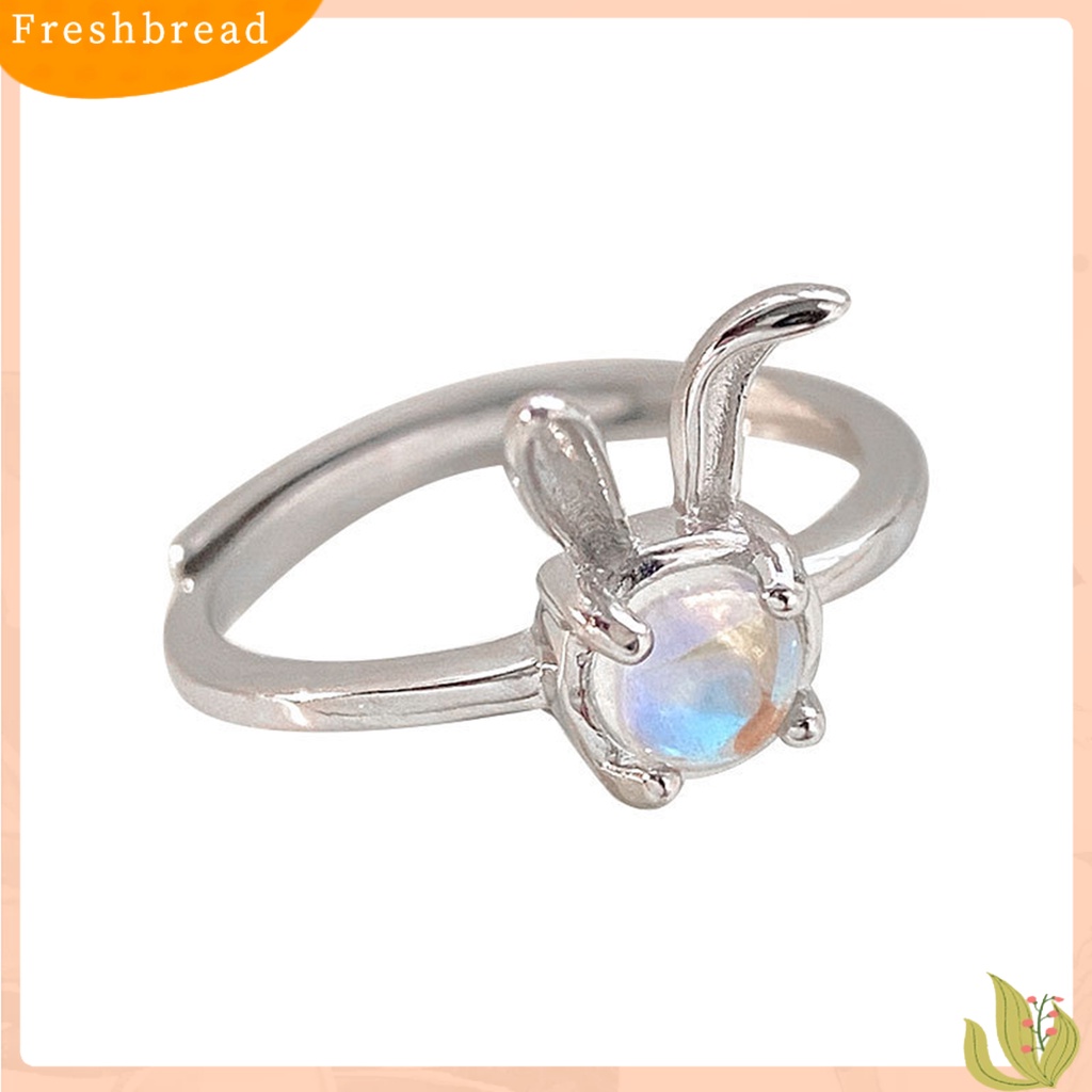 &lt; Freshbread &gt; Jari Band Kristal Imitasi Geometris Kilau Terang Mengkilap Poles Dekorasi Indah Minimalis Faux Moonstone Rabbit Rings Perhiasan Fashion