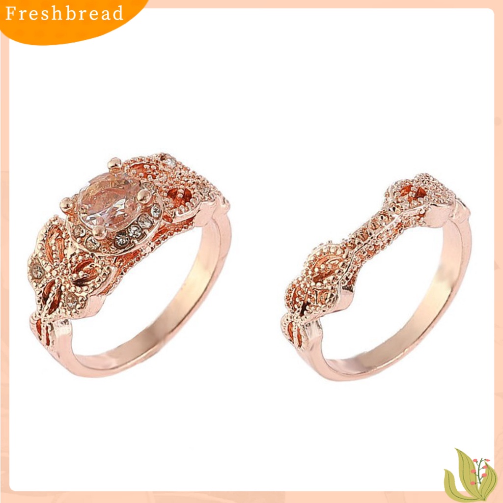 &lt; Freshbread &gt; 2Pcs Cincin Tunangan Cantik Indah Berlian Imitasi Elegan Cincin Pasangan Untuk Anniversary