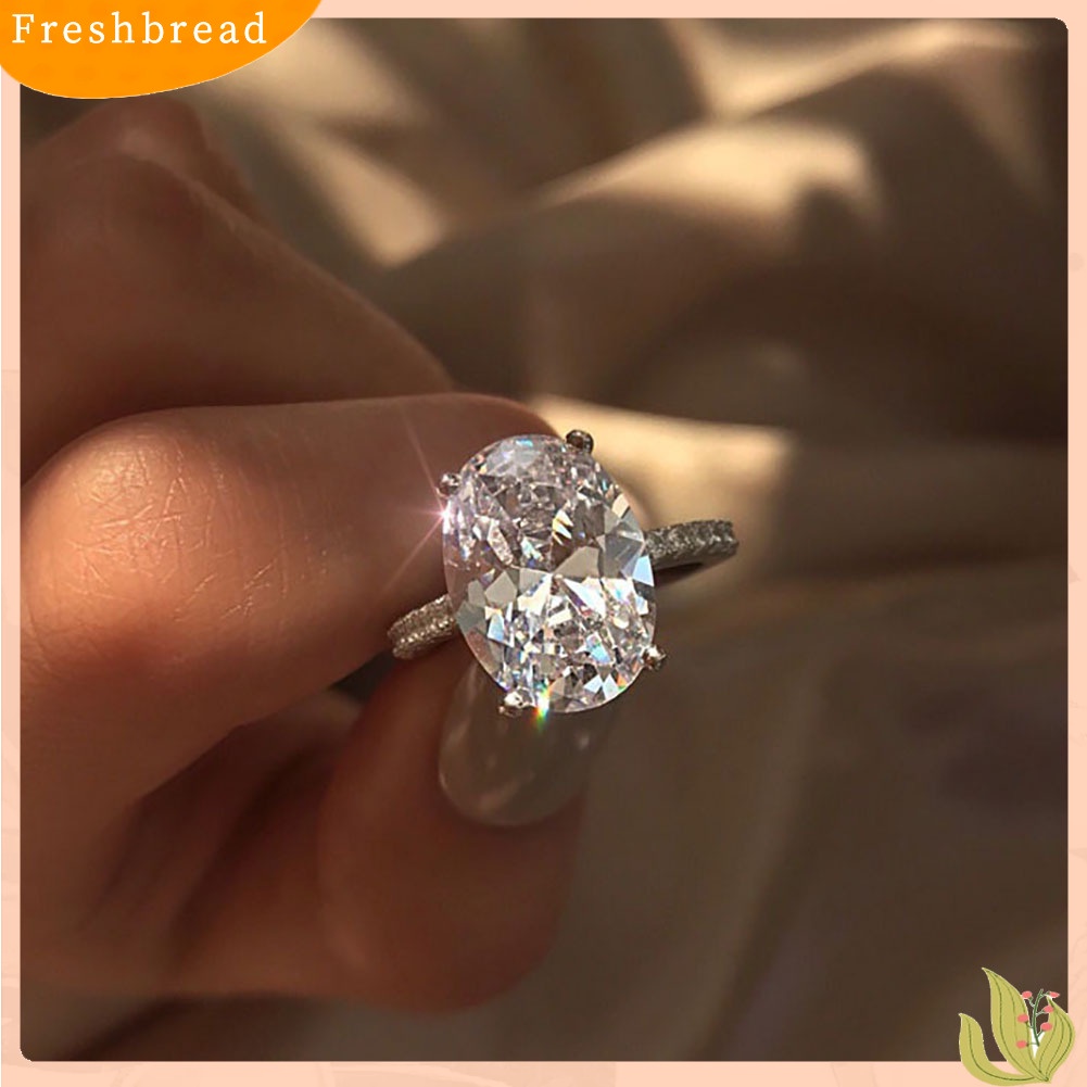 &lt; Freshbread &gt; Fashion Wanita Oval Besar Cubic Zirconia Disepuh Engagement Lamaran Jari Cincin