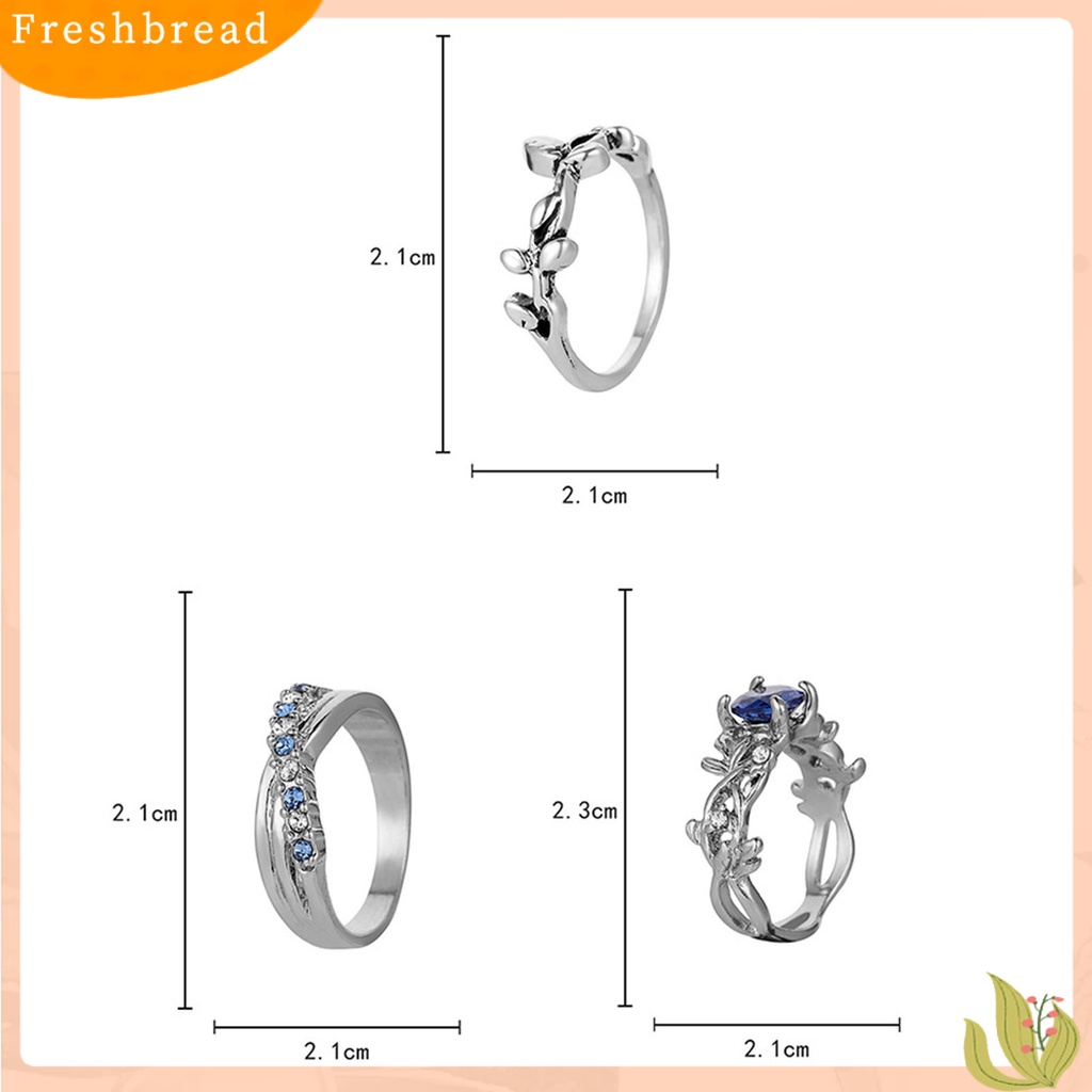 &lt; Freshbread &gt; 3Pcs Cincin Wanita Bunga Perhiasan Permata Imitasi Bersinar Stackable Knuckle Rings Untuk Pesta Perjamuan Prom