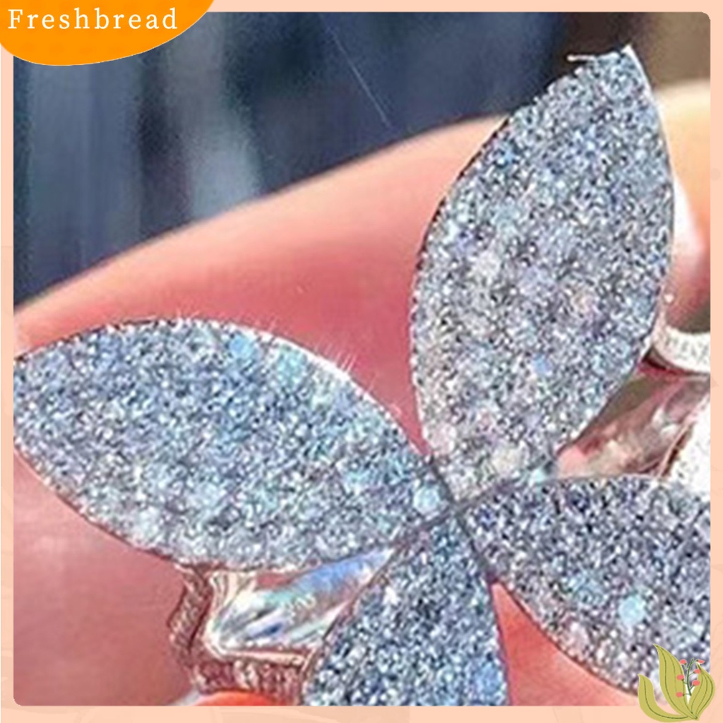 &lt; Freshbread &gt; Wanita Cincin Pembukaan Adjustable Bright Luster Mewah Penuh Berlian Imitasi Kupu-Kupu Cincin Perhiasan Aksesoris