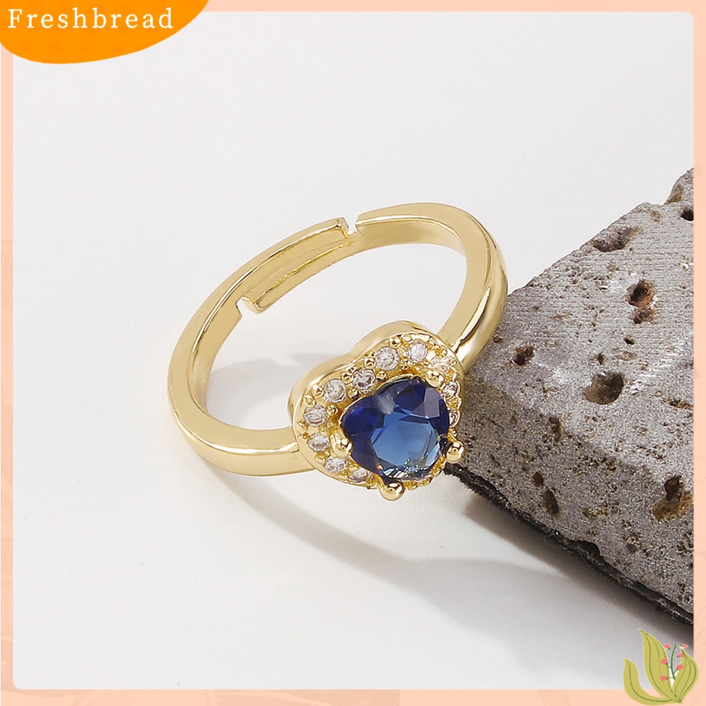 &lt; Freshbread &gt; Wanita Cincin Hati Cubic Zirconia Manis Gaya Perancis Berlian Imitasi Jari Cincin Perhiasan Fashion