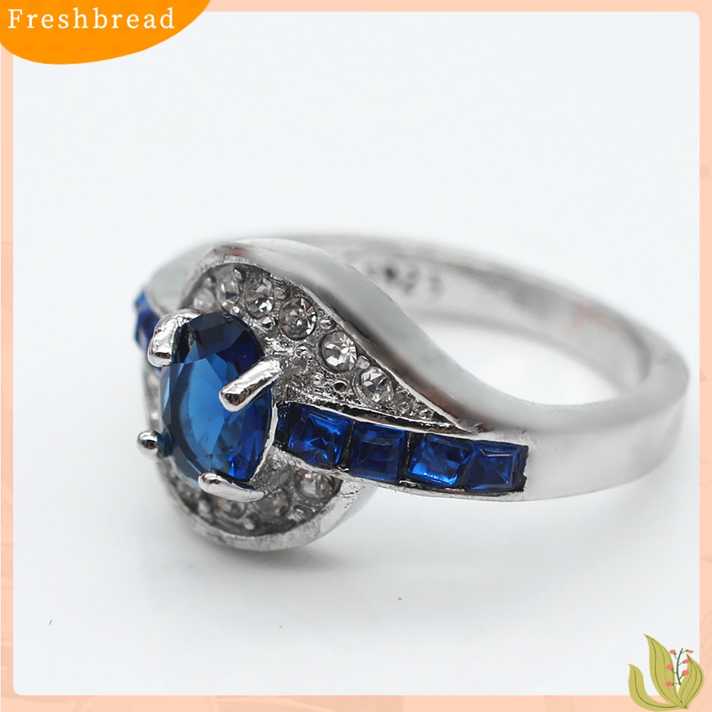 &lt; Freshbread &gt; Cincin Elegan Anti Gores Alloy Cincin Berlian Imitasi Biru Untuk Liburan