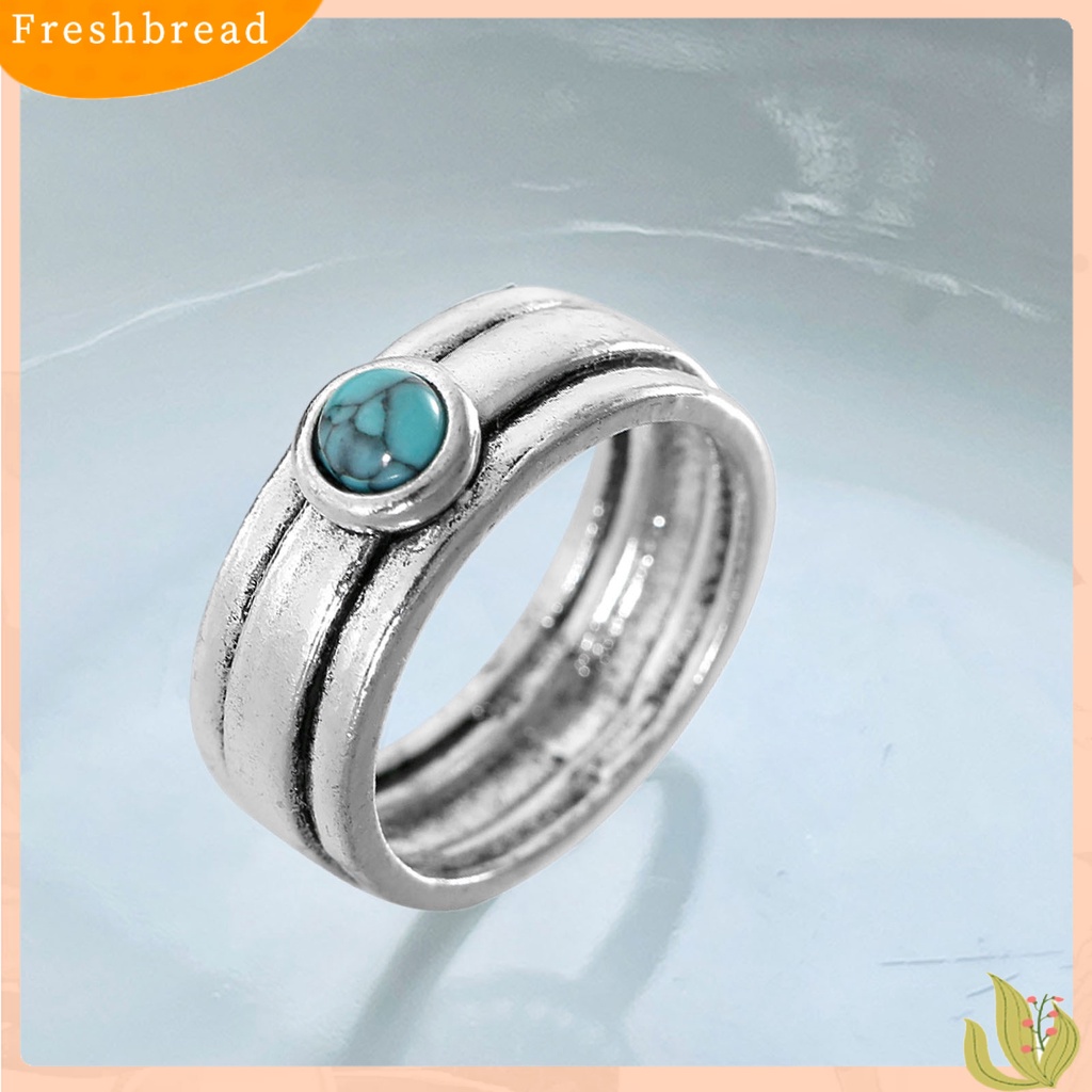 &lt; Freshbread &gt; Tiga Lapisan Pernyataan Sederhana Cincin Vintage Gaya Etnik Turquoise Lady Ring Perhiasan Alat Ekstra