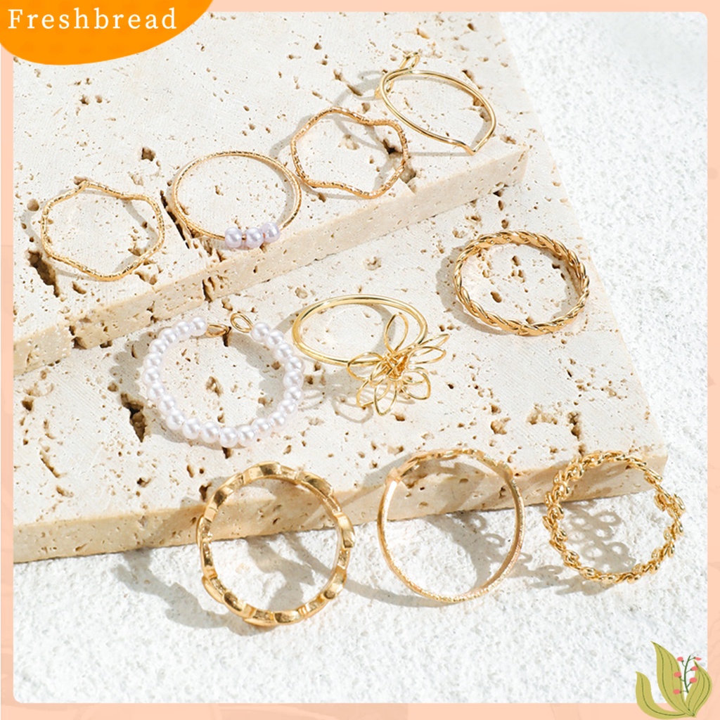 &lt; Freshbread &gt; 10Pcs Cincin Jari Hollow Out Bunga Wanita Bohemian Electroplating Knuckle Rings Untuk Pesta
