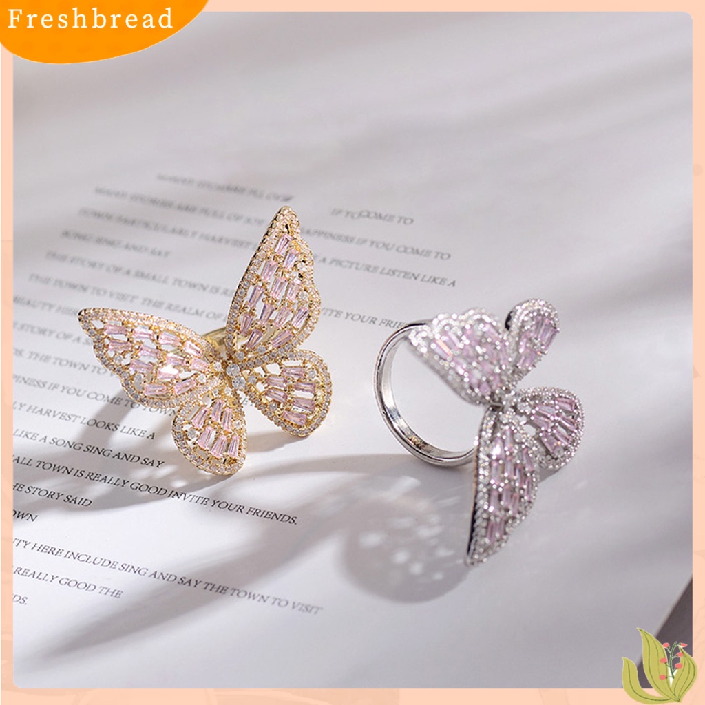 &lt; Freshbread &gt; Fashion Wanita Berongga Kupu-Kupu Berlian Imitasi Pembukaan Jari Cincin Pesta Perhiasan Hadiah