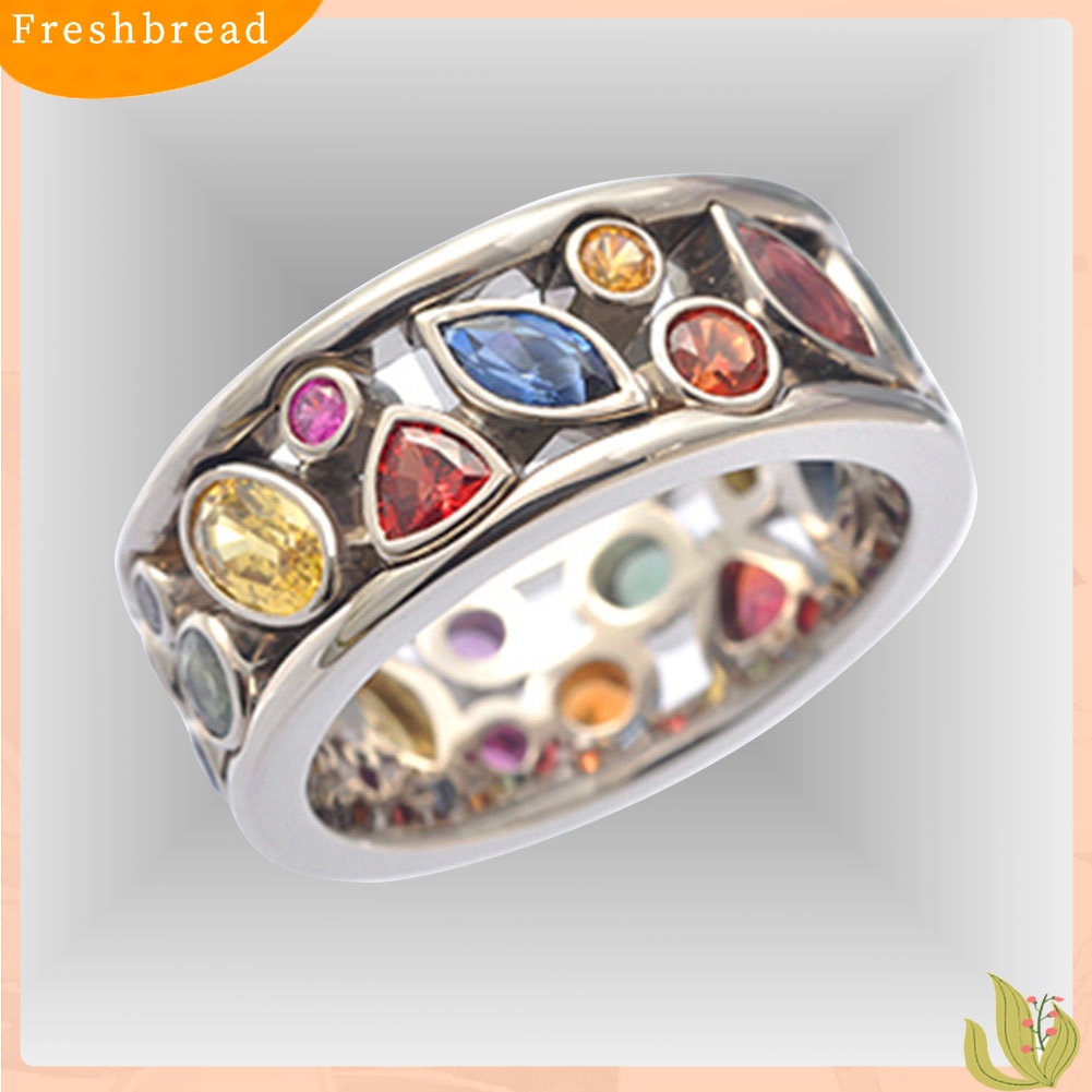 &lt; Freshbread &gt; Pola Geometris Berongga Berlian Imitasi Wanita Jari Cincin Pesta Perjamuan Perhiasan Hadiah