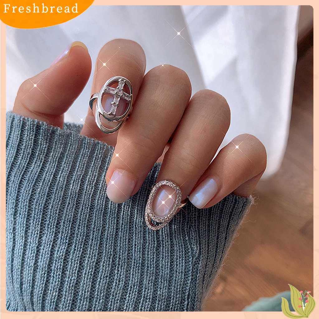 &lt; Freshbread &gt; Wanita Perempuan Logam Berongga Keren Mengkilap Cubic Zirconia Hias Ujung Jari Cincin Kuku