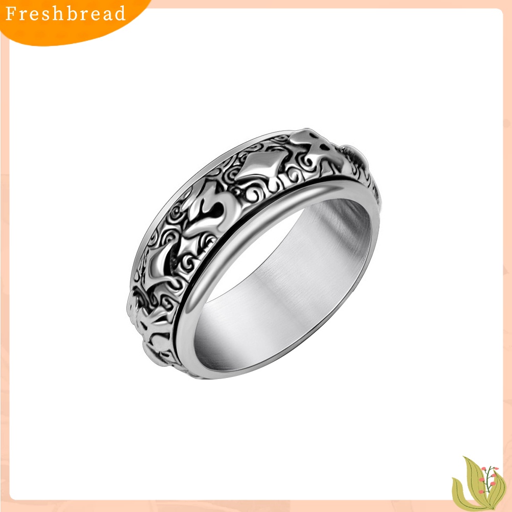 &lt; Freshbread &gt; Desain Buddhisme Berputar Cincin Jari Lebar Man Charm Perhiasan Dekorasi Hadiah