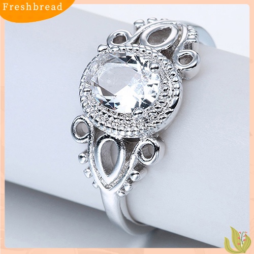 &lt; Freshbread &gt; Fashion Wanita Lapis Emas Putih 18K Oval Zirkon Potongan Jari Cincin Perhiasan