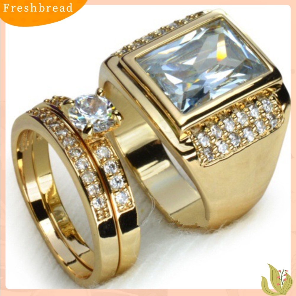 &lt; Freshbread &gt; Fashion Unisex Berlian Imitasi Jari Cincin Pasangan Pertunangan Band Pecinta Perhiasan