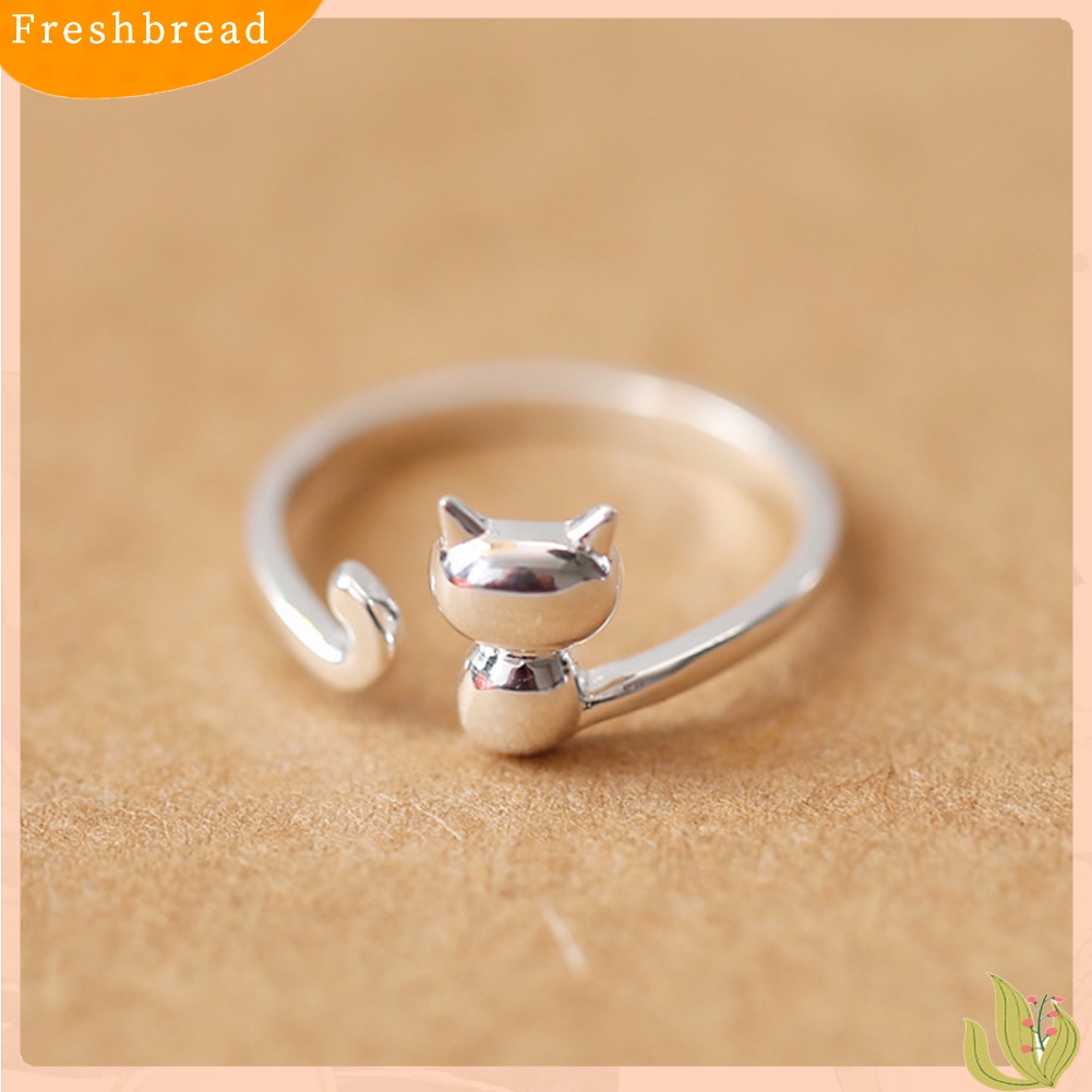 &lt; Freshbread &gt; Wanita Perak Berlapis Kucing Lucu Terbuka Hewan Jari Cincin Adjustable Perhiasan Hadiah