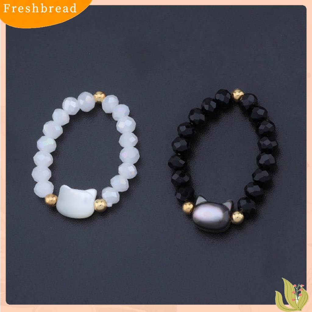 &lt; Freshbread &gt; Couple Cincin Manik-Manik Kucing Lucu Melar Adjustable Tidak Luntur Hias Hadiah Hitam Putih Imitasi Kristal Jari Cincin Perhiasan Aksesoris Fashion