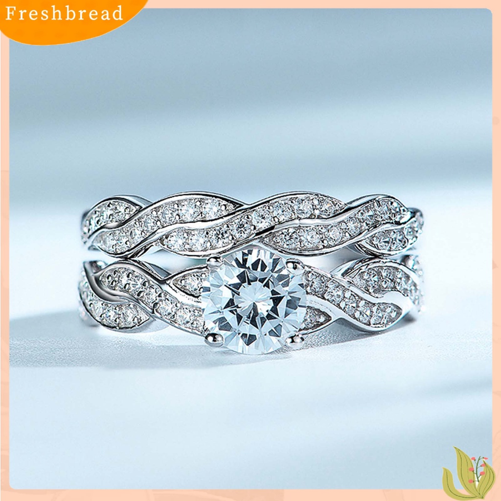 &lt; Freshbread &gt; 2Pcs/Set Indah Permukaan Halus Pernikahan Band Tembaga Memutar Cubic Zirconia Lover Rings Charm Jewelry