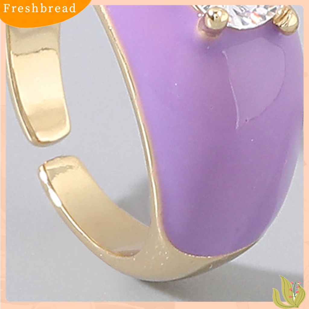 &lt; Freshbread &gt; Multicolor Dripping Oil Enamel Ring Tembaga Berlian Imitasi Pembukaan Cincin Jari Lebar Aksesori Perhiasan