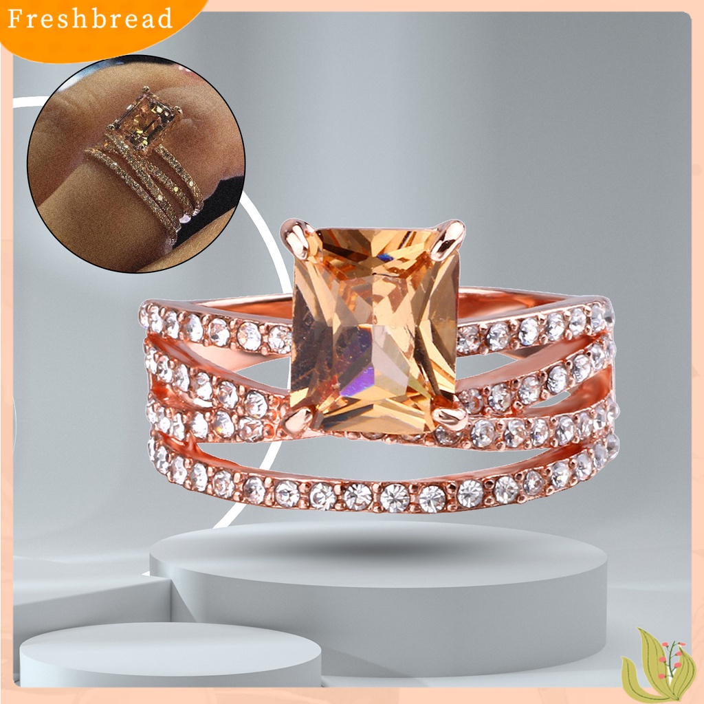 &lt; Freshbread &gt; Cincin Jari Electroplating Pengerjaan Halus Berlian Imitasi Dekorasi Multi-layer Cincin Perhiasan Persegi Untuk Pernikahan