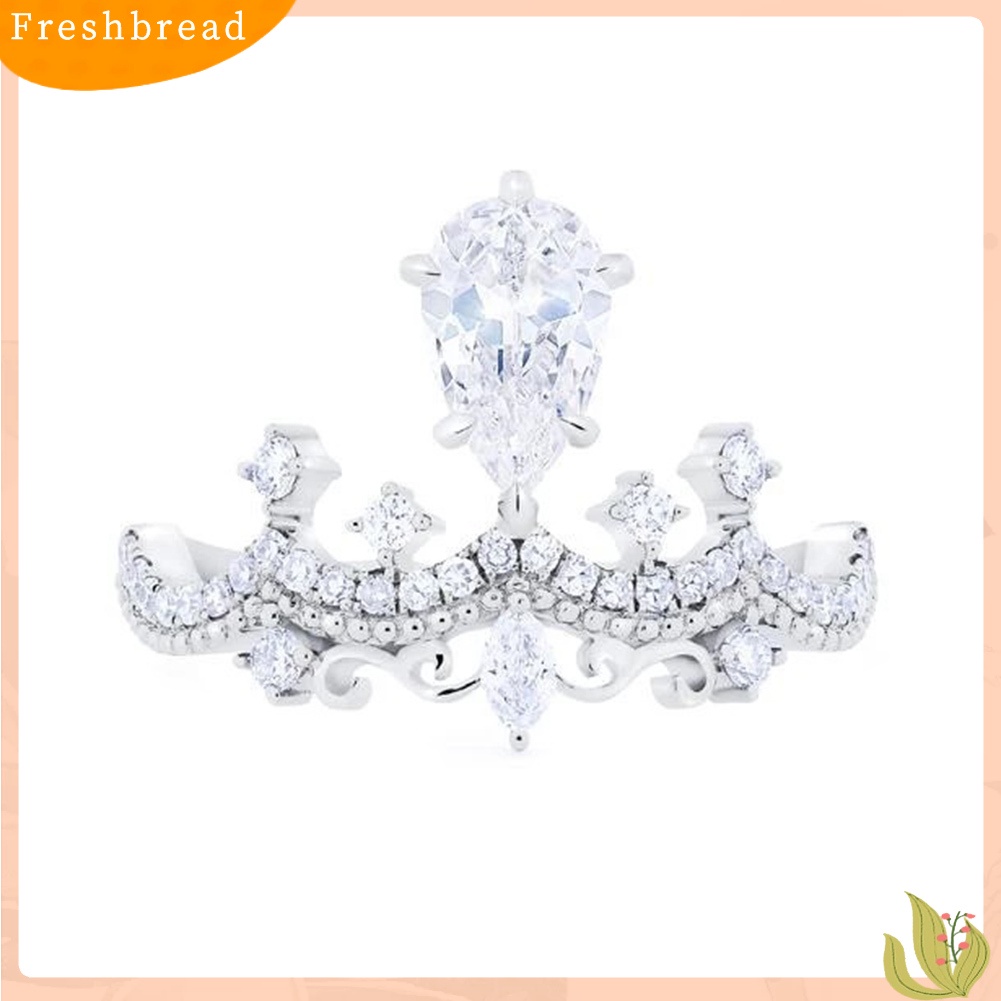 &lt; Freshbread &gt; Wanita Teardrop Cubic Zirconia Bertatahkan Mahkota Jari Cincin Pernikahan Perhiasan Hadiah