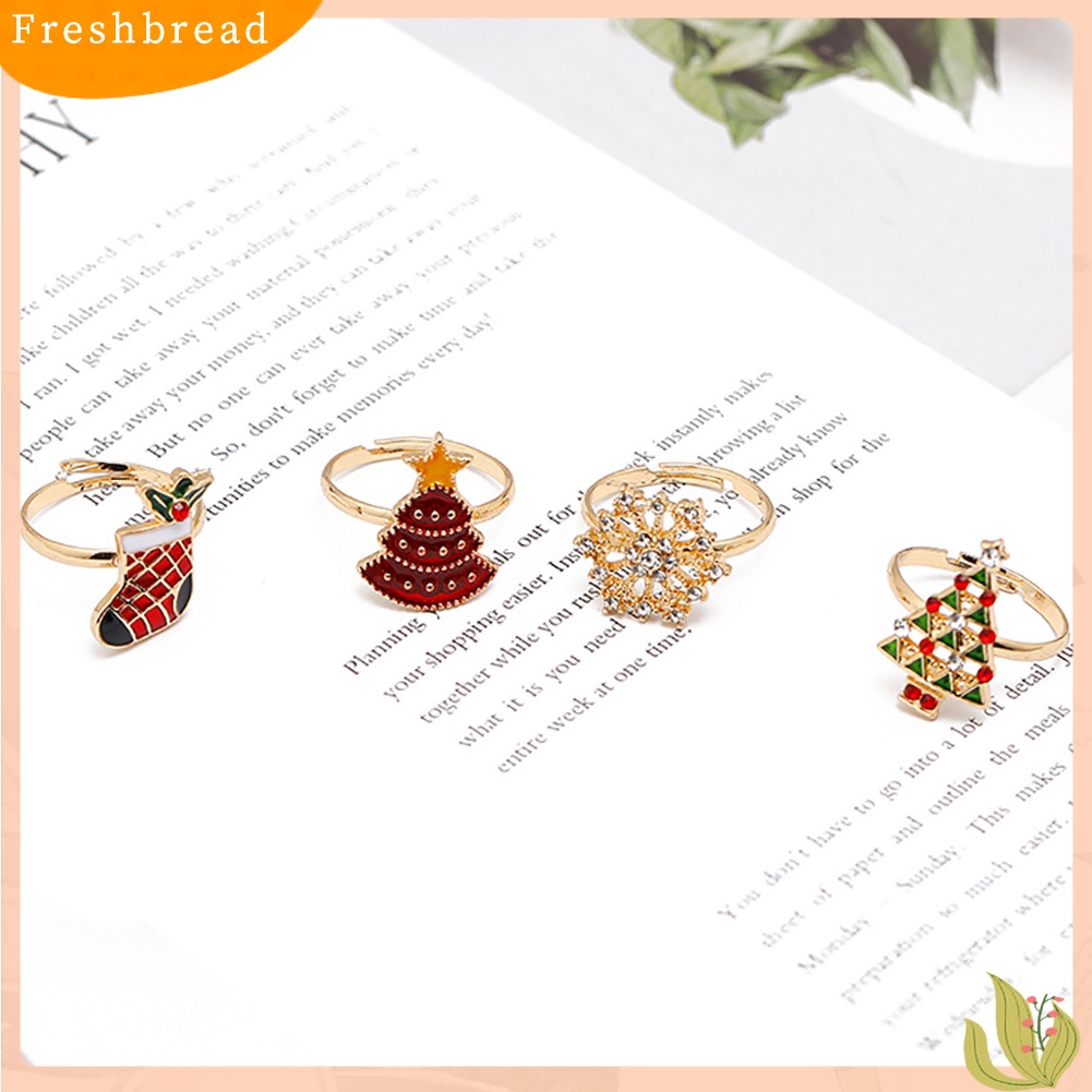 &lt; Freshbread &gt; Perhiasan Natal Paduan Kartun Anak-Anak Snowman Elk Xmas Tree Snowflake Cincin Hadiah