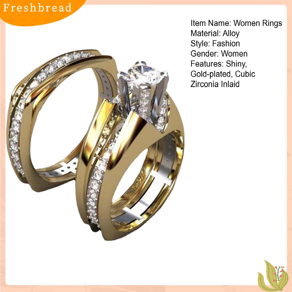 &lt; Freshbread &gt; 2Pcs Wanita Cincin Duawarna Berlapis Emas Mengkilap Geometris Berkilau Dekorasi Hadiah Cubic Zirconia Hias Pernikahan Pertunangan Rings Perhiasan Untuk Pacar