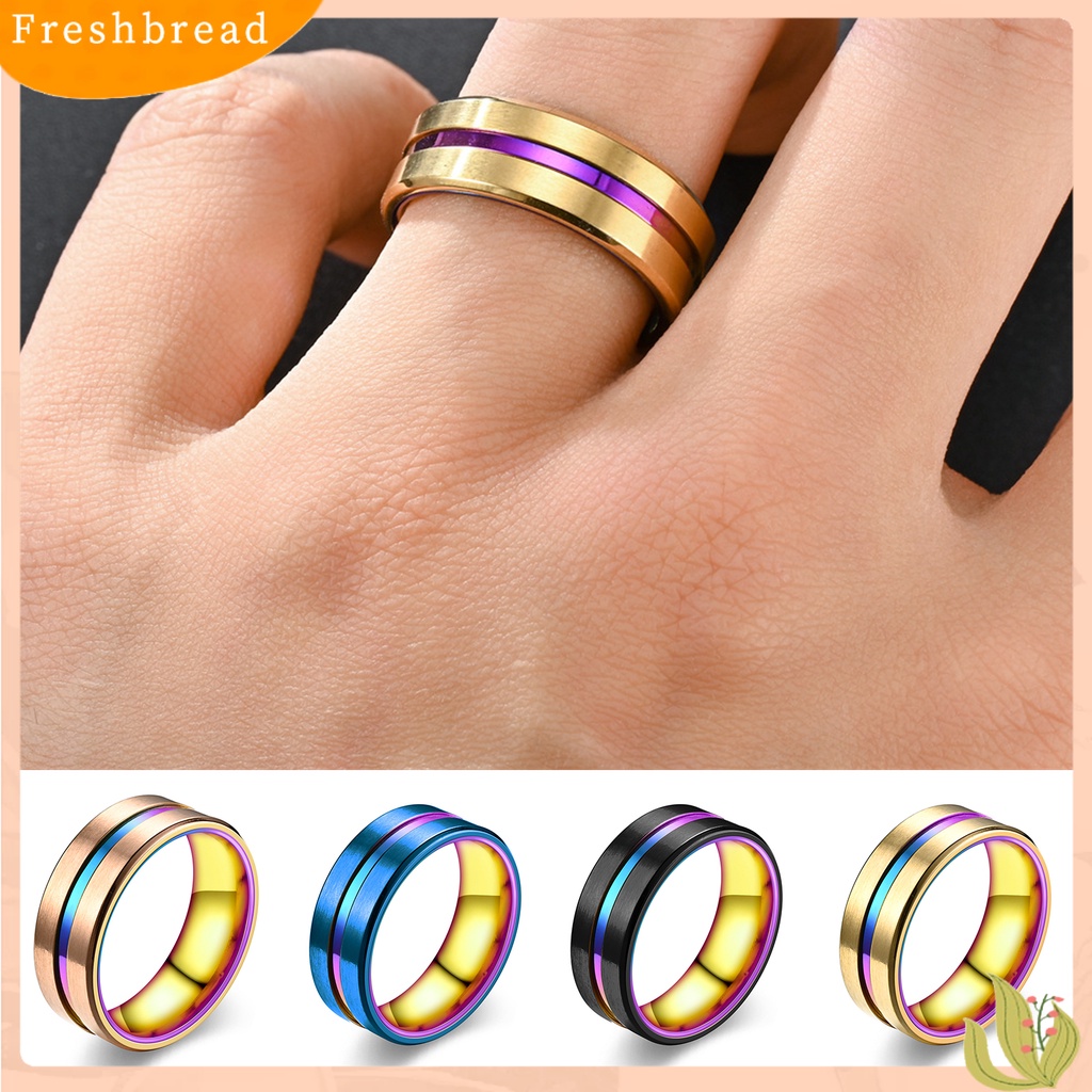 &lt; Freshbread &gt; Pria Cincin Sederhana Warna-Warni Alur Miring Tepi Electroplating Dekoratif Hadiah Laki-Laki Pernikahan Pertunangan Cincin Perhiasan Anniversary Untuk Perjamuan