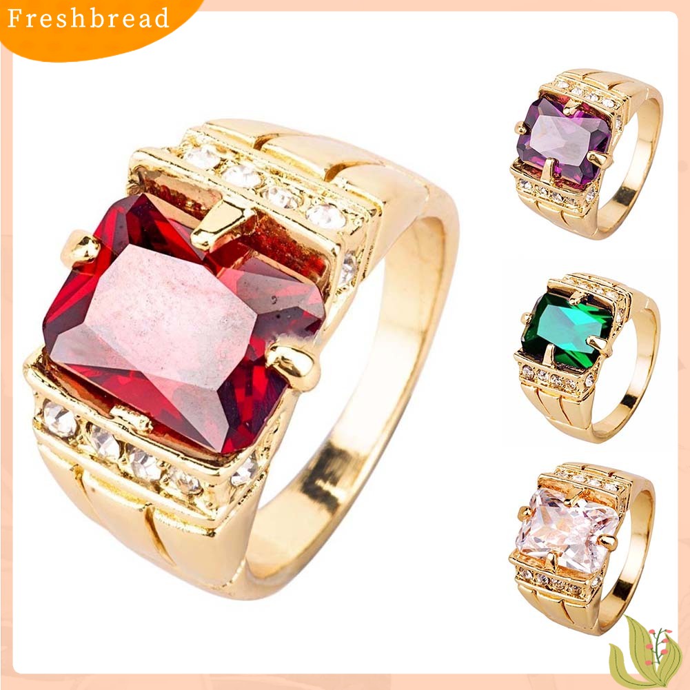 < Freshbread > Mewah Pria Persegi Cubic Zirconia Berlian Imitasi Jari Cincin Pernikahan Perhiasan Hadiah