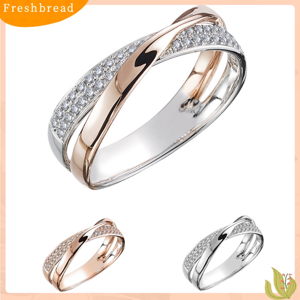 &lt; Freshbread &gt; Cincin Silang Bentuk X Two Tone Perhiasan Wanita Indah Trendy Rings Untuk Pernikahan