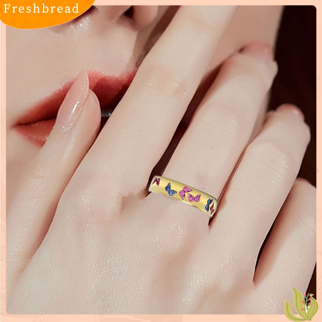 &lt; Freshbread &gt; Cincin Wanita Mengkilap Motif Kupu-Kupu Stainless Indah Warna Campur Lady Finger Ring Untuk Pernikahan