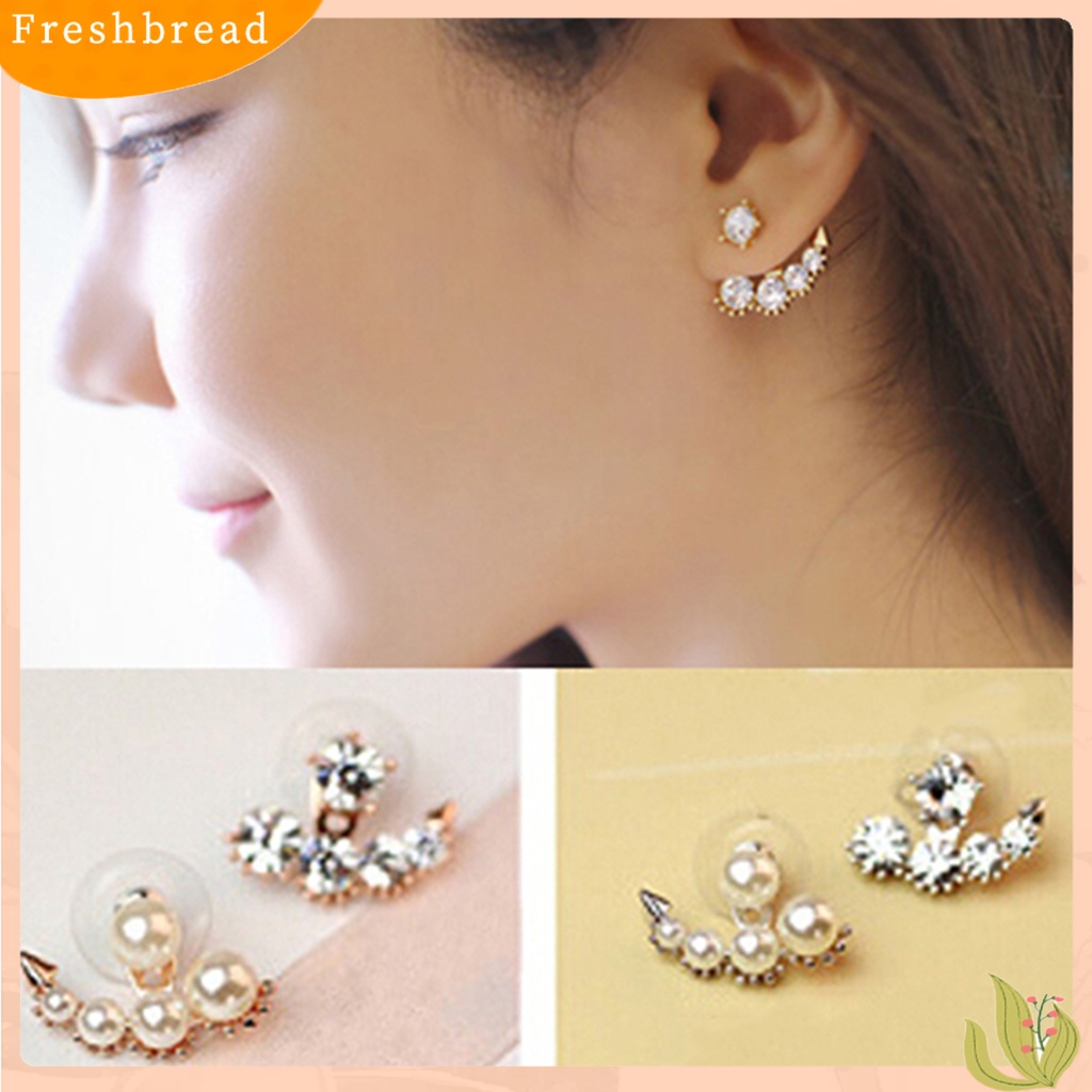 &lt; Freshbread &gt; Ear Stud Asimetris Fashion Giwang Telinga Mutiara Imitasi Dengan Berlian Imitasi Untuk Wanita