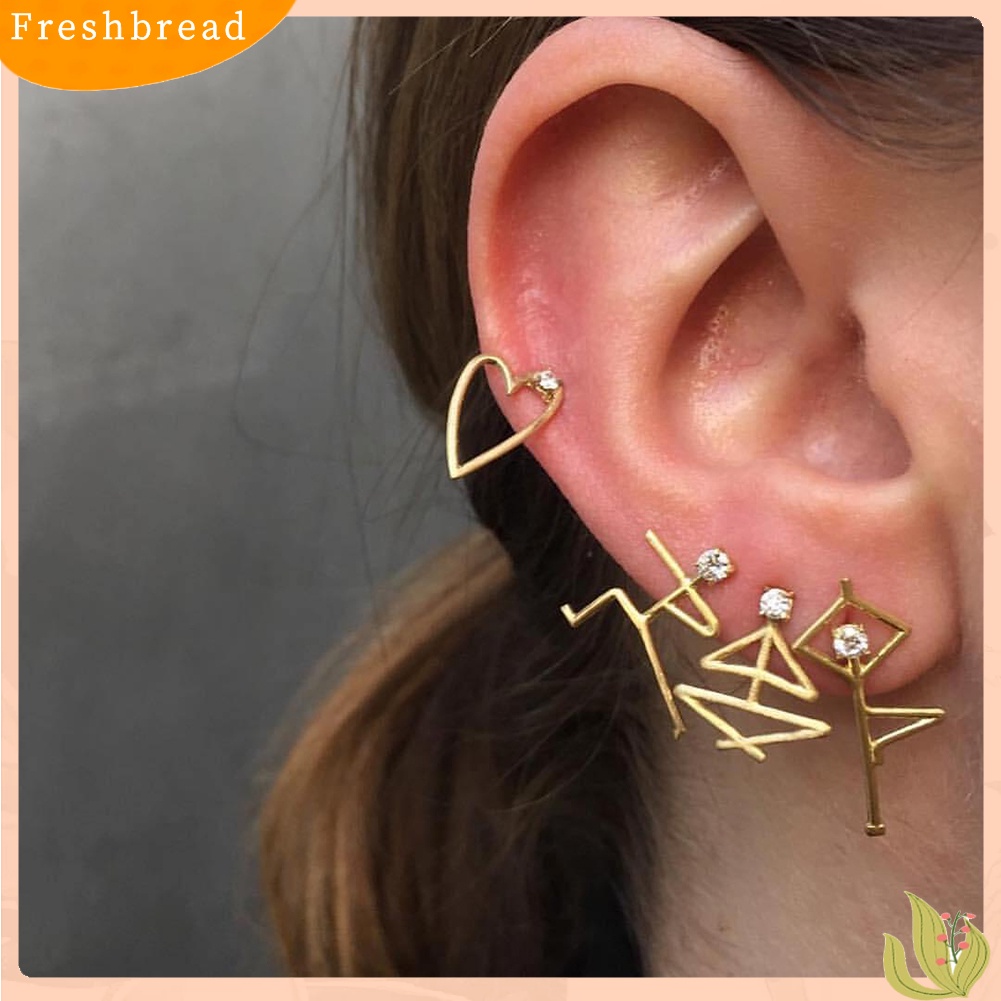 &lt; Freshbread &gt; 4Pcs/Set Vintage Manusia Figure Berlian Imitasi Telinga Studs Wanita Anting Perhiasan Hadiah