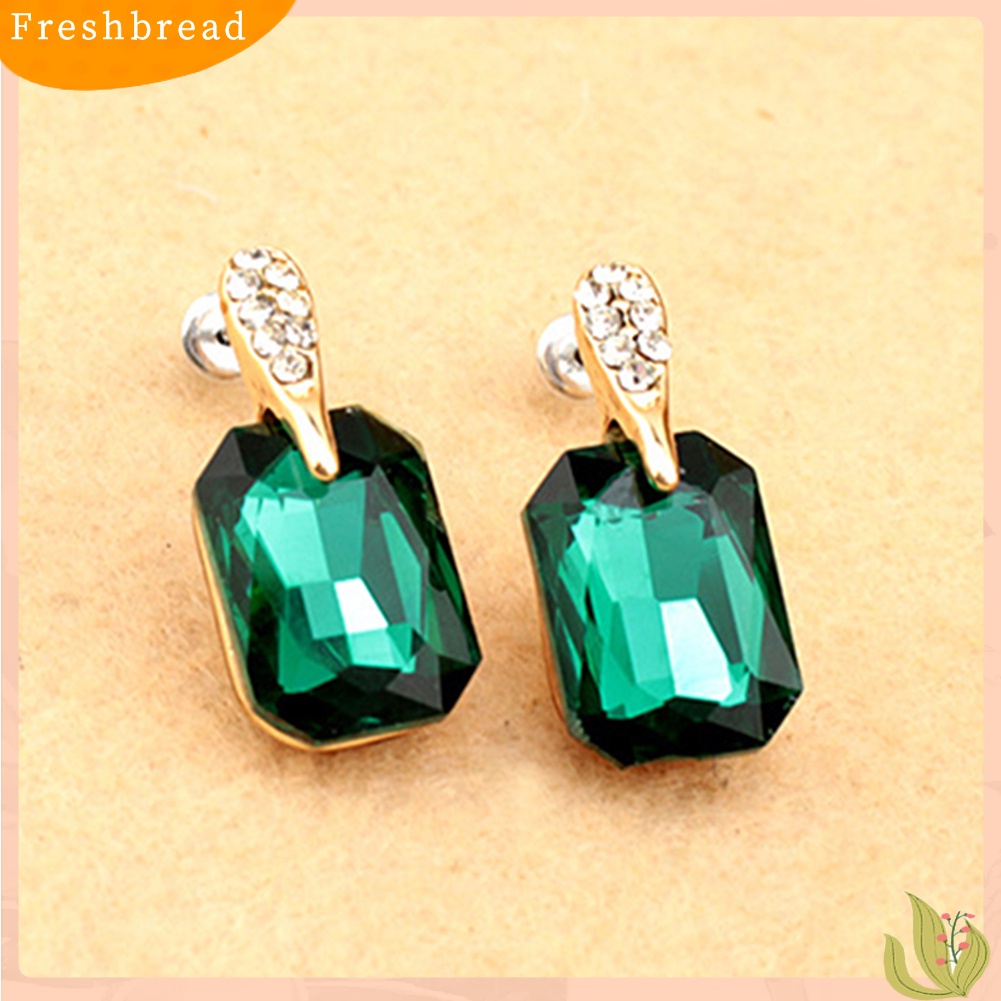 &lt; Freshbread &gt; Wanita Elegan Persegi Panjang Berlian Imitasi Ear Studs Earrings Perhiasan Hadiah Ulang Tahun