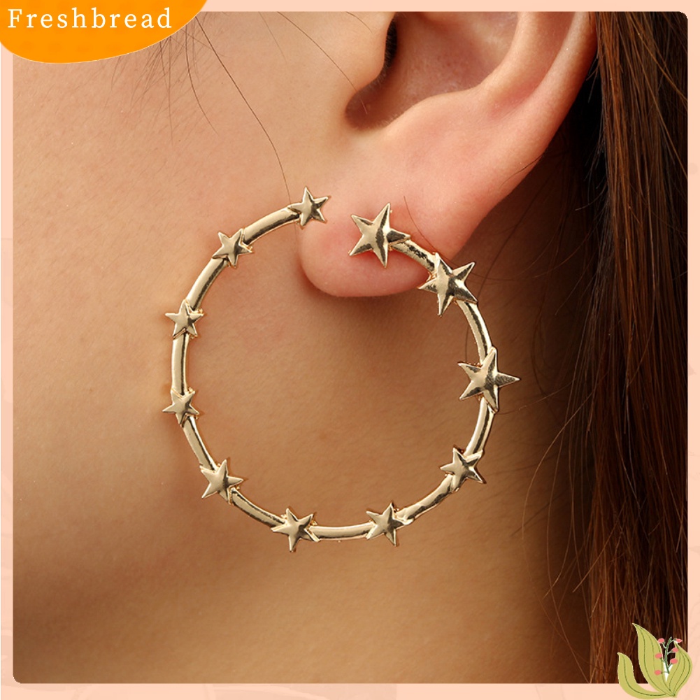 < Freshbread > Fashion Wanita Terbuka Bintang Besar Lingkaran Liontin Anting Hoop Pesta Liburan Perhiasan