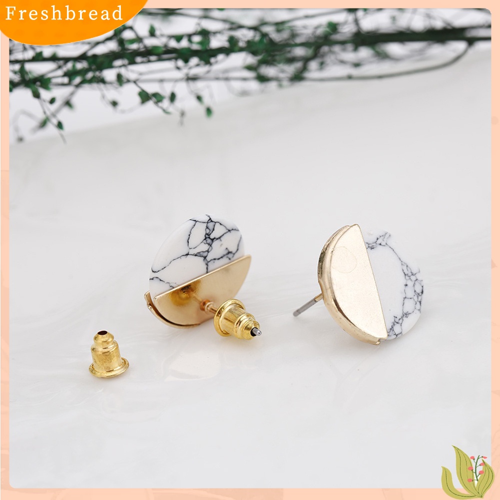 &lt; Freshbread &gt; Fashion Setengah Bulat Faux Marble Stone Ear Studs Wanita Tanggal Belanja Anting