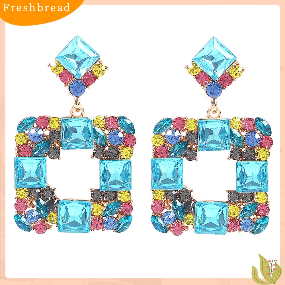 &lt; Freshbread &gt; Wanita Geometris Persegi Multicolor Berlian Imitasi Eardrop Statement Stud Earrings Hadiah