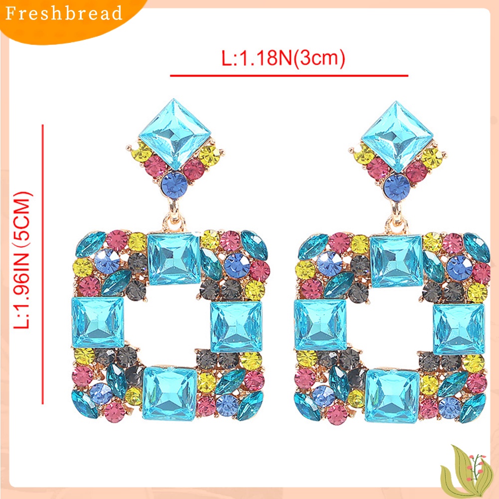 &lt; Freshbread &gt; Wanita Geometris Persegi Multicolor Berlian Imitasi Eardrop Statement Stud Earrings Hadiah