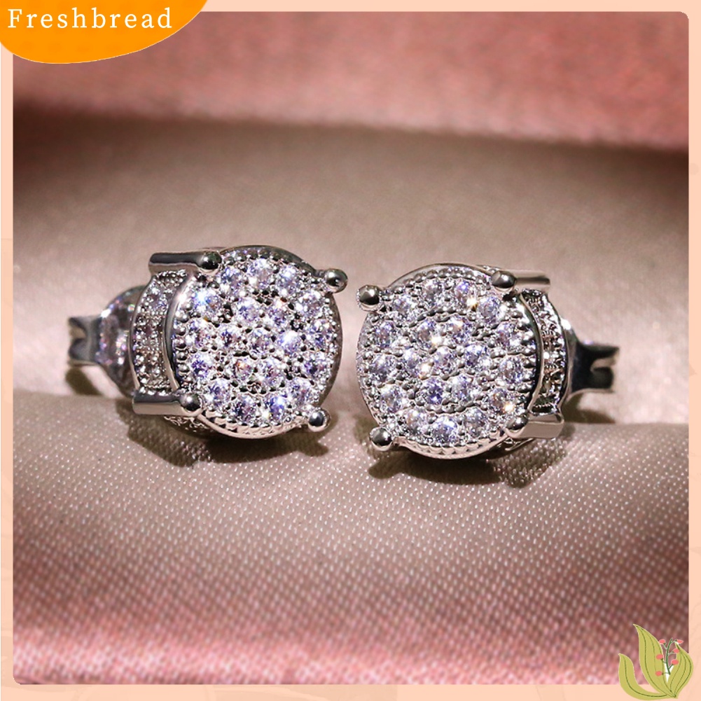 &lt; Freshbread &gt; Fashion Lady Cubic Zirconia Hias Bulat Telinga Stud Anting Tindik Perhiasan Hadiah