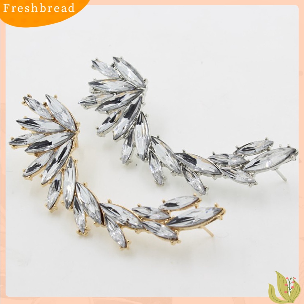 &lt; Freshbread &gt; 1Pc Klip Anting Boho Daun Berlian Imitasi Berlebihan Tahan Lama Berkilau Manset Telinga Untuk Pesta