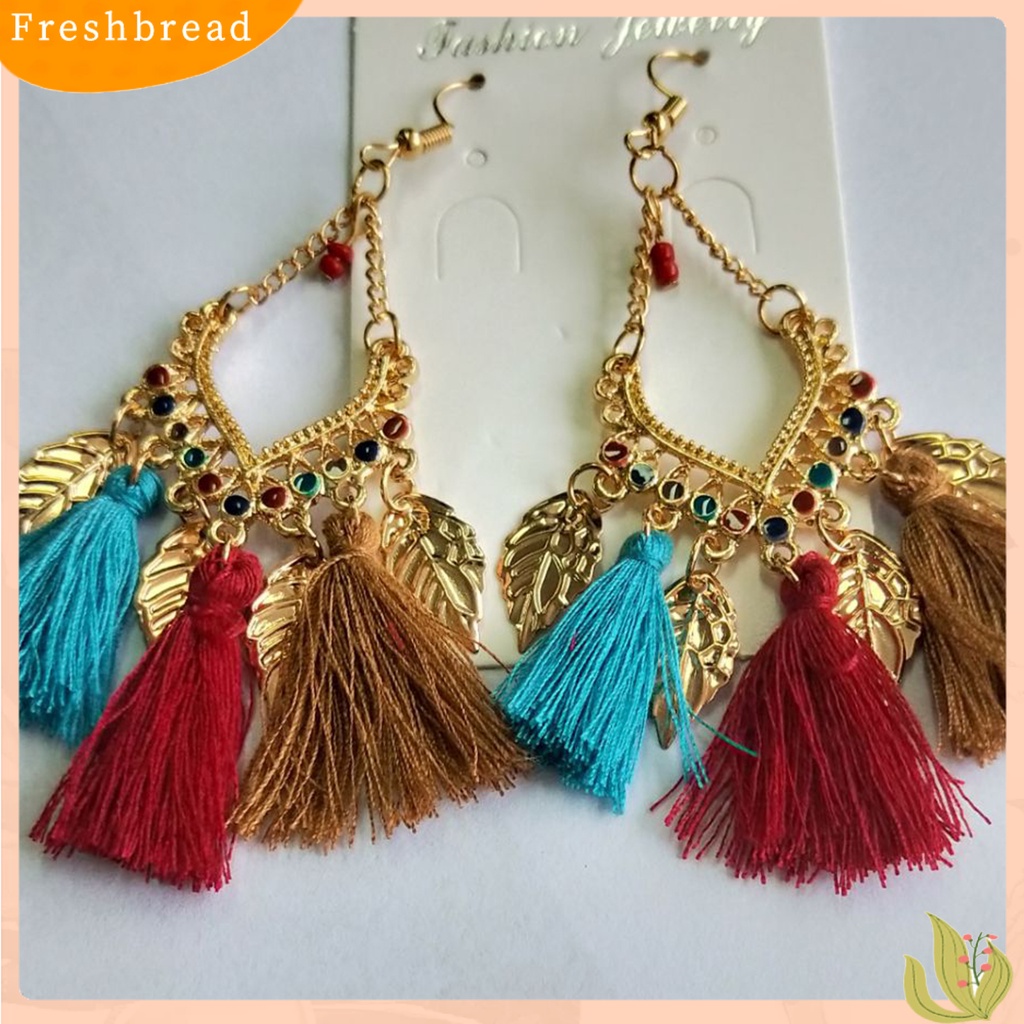 &lt; Freshbread &gt; 1pasang Anting Menjuntai Gaya Etnik Paduan Anti Luntur Hias Rumbai Kait Anting Perhiasan Hadiah Untuk Gadis